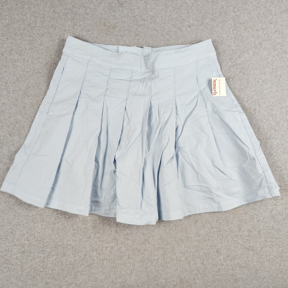 American Eagle Outfitters Mini Skirt Women 6 Blue Cotton Pleated Casual Back Zip